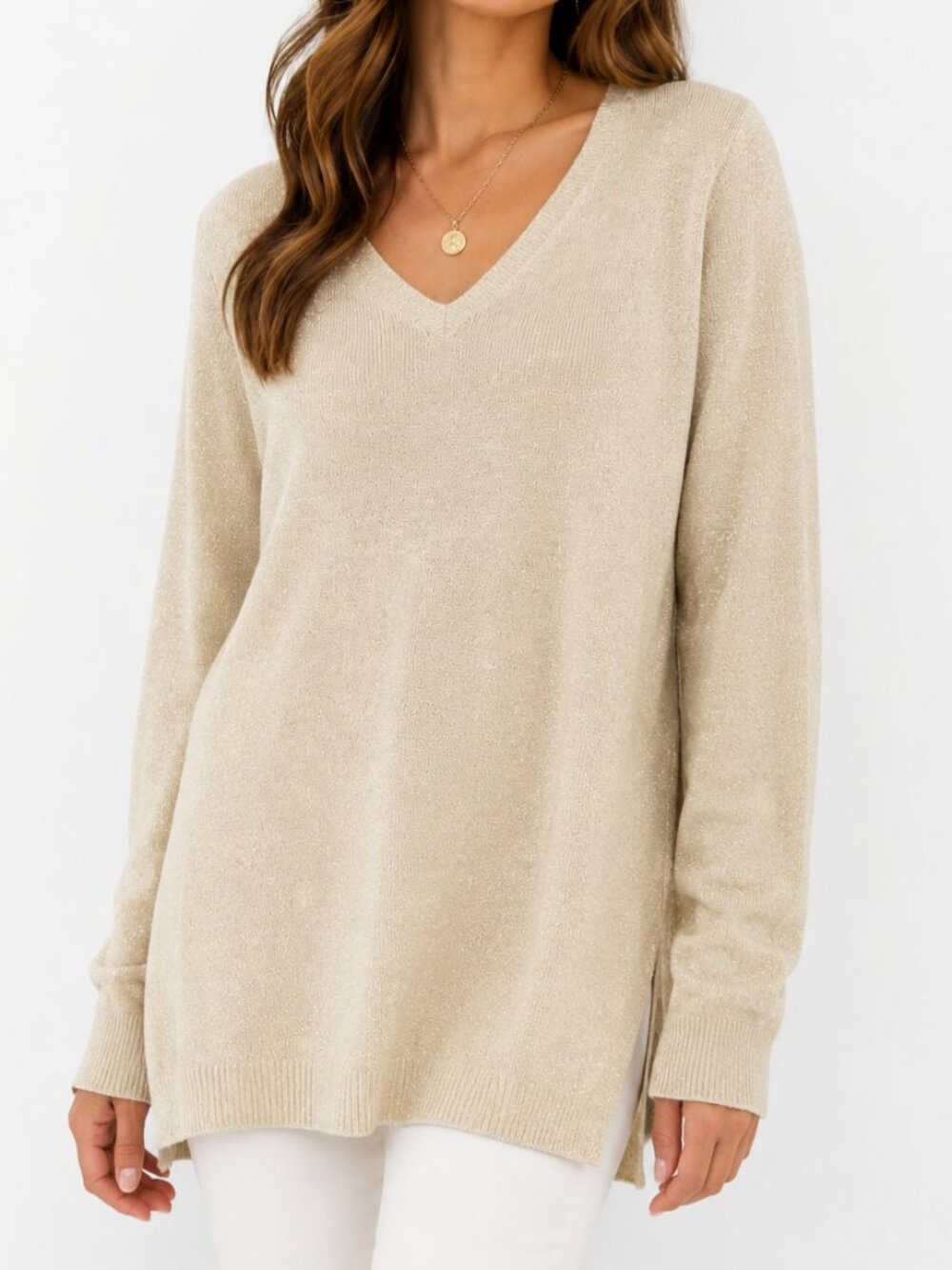 NWT Tommy Bahama Serena Deep V Metallic Cashmere Wool Tunic Sweater | Size Large